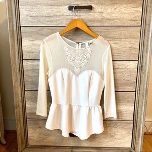 White peplum beaded top